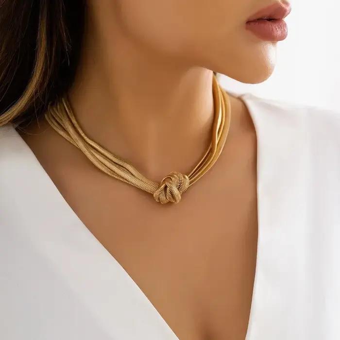 Collier ras du cou double couche Minar Punk Hip Hop en alliage métallique plaqué or et argent