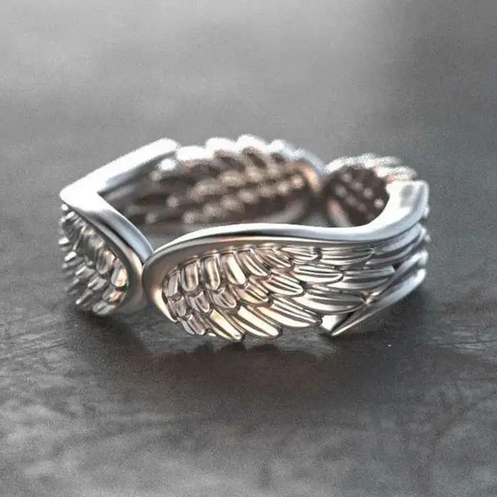 Bague ailes d'ange rétro pour femmes, couleur argent, Punk gothique, anneau ouvert réglable, bijoux unisexe, accessoires cadeaux, vente en gros