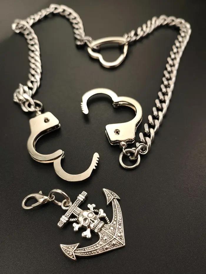 Hip hop gothique en acier inoxydable NK chaîne cubaine menottes crochet crâne de pirate ancre coeur
