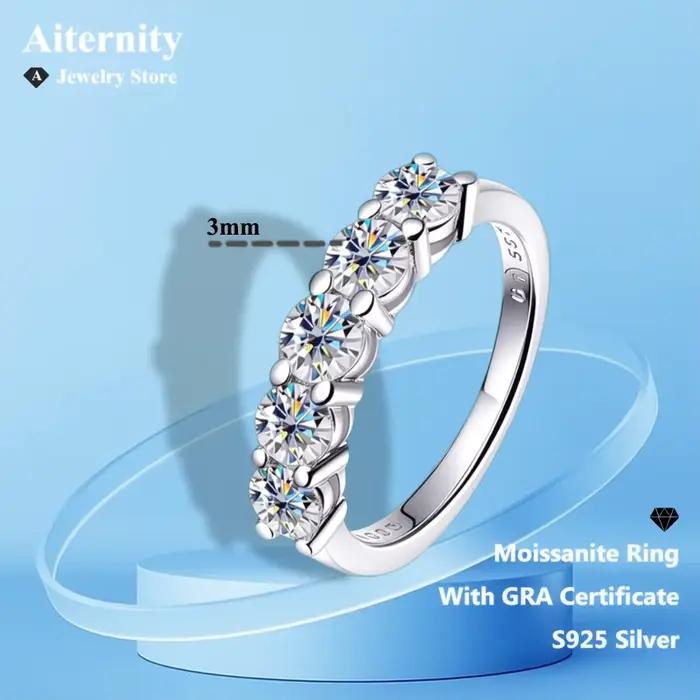 D VVS1 bague Moissanite 925 argent Sterling avec certificat GRA bande d'éternité bagues de fiançailles de mariage pour femmes et hommes