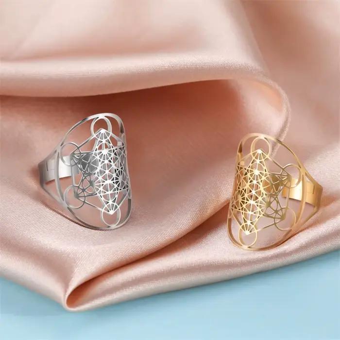 Bague fleur de vie en acier inoxydable