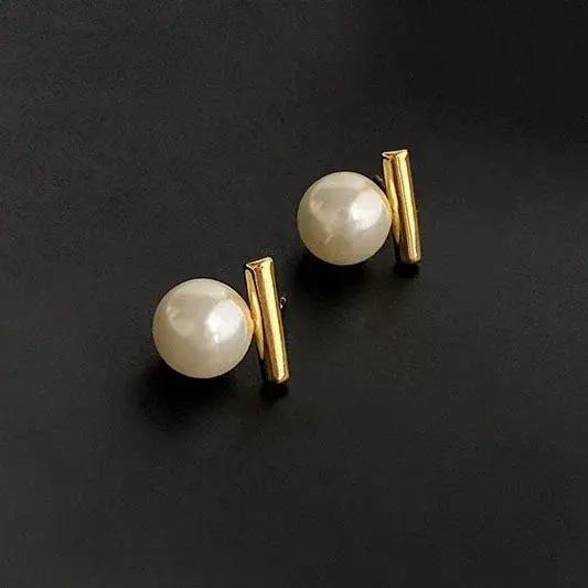 Boucles d'oreilles rondes en perles argentées pour femmes