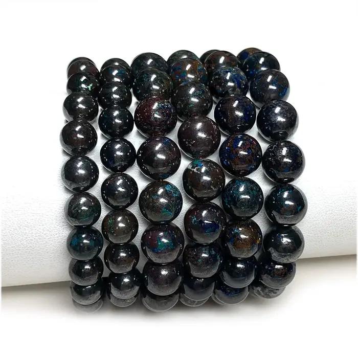 Veemake Bracelets Azurite marron bleu naturel perles rondes en vrac 08117