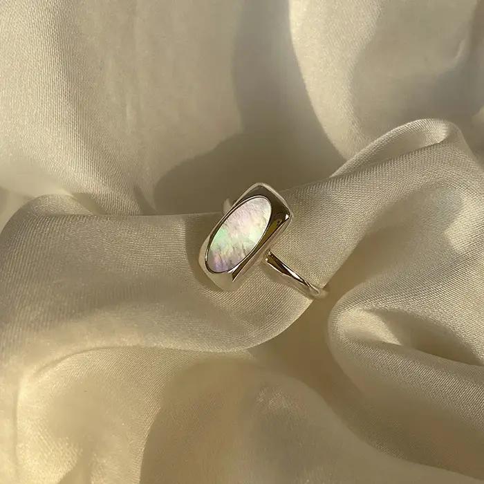 Bagues en argent Sterling 925 pour femmes et hommes, bague minimaliste en pierre de coquille Simple
