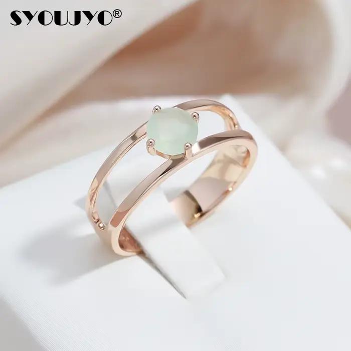 Bague en zircon vert émeraude plaquée or rose 585 pour femmes, alliance de mariage, bijoux pour occasions spéciales