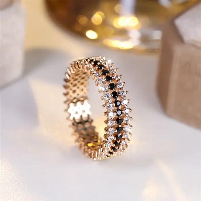Bague de luxe en pierre de Zircon ronde pour femmes, blanc et noir, bijoux de mariage délicats de co