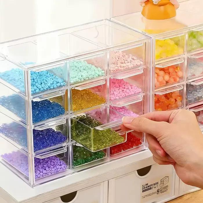Boîte de rangement de perles de bijouterie de bureau, organisateur de matériaux DIY faits à la main, tiroir transparent en plastique à compartiments, étui de tri de perles
