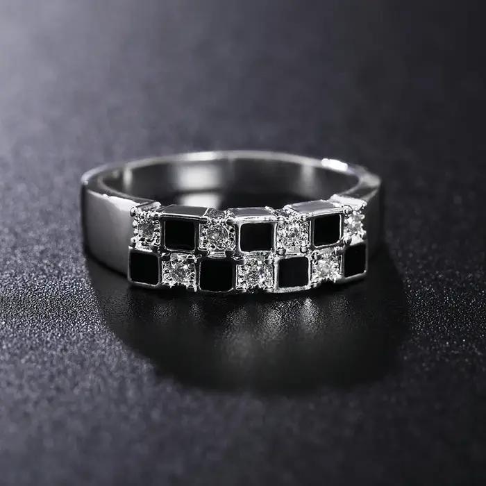 Charme Argent Sterling 925 Zircon Noir 7-10 # Bague pour femmes