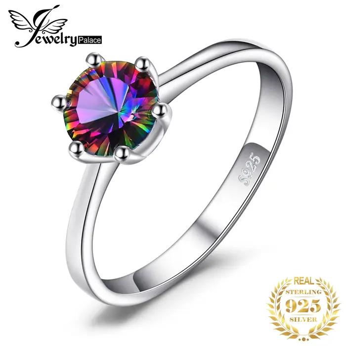 JewelryPalace – bague en argent Sterling 925 pour femmes, Quartz mystique arc-en-ciel naturel, bijou