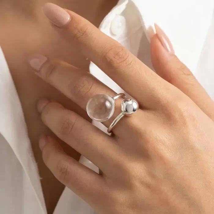 Bague ouverte sphérique géométrique pour femme, large bande ronde, bijou vintage minimaliste réglabl