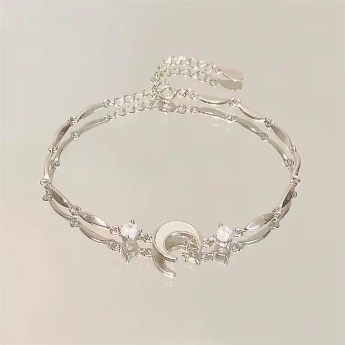 Bracelets en fleurs de cerisier scintillantes pour femmes, mode tempérament vague lune fleur réglable, bijoux cadeaux de mariage