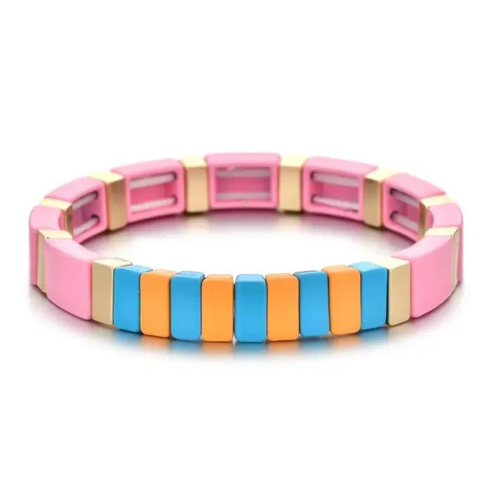 Nouveau néon arc-en-ciel Bracelet élastique émail carrelage Bracelets métal bohème Pulseras femmes mode