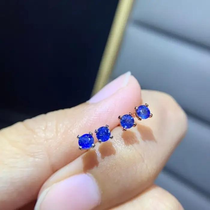 Boucles d'oreilles en argent regardé 925 avec saphir bleu naturel pour femme