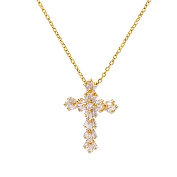 Collier de luxe avec pendentif croix en zircone pour femmes, cristal de Zircon, chaîne en acier inoxydable, breloque, nouvelle tendance, bijoux esthétiques