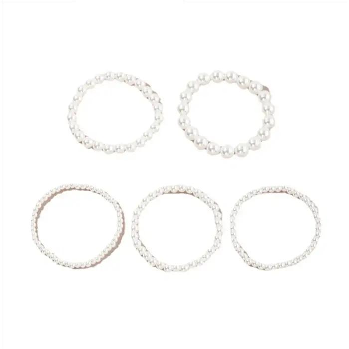 Bracelets en perles d'imitation classiques avec finition plaquée platine pour femmes, bracelets à brins rétro élégants pour occasions spéciales