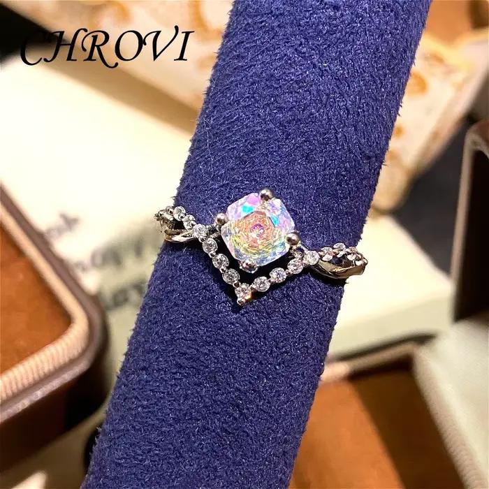 Bague Octogonale Millénaire en Argent Sterling 925 Luxe Léger, Rose Coloré, pour Femme, avec Diamants, Bagues de Mariage