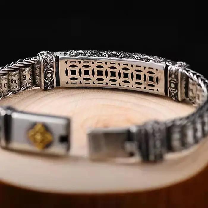 Bracelet mantra tibétain en argent Six-rick pour homme
