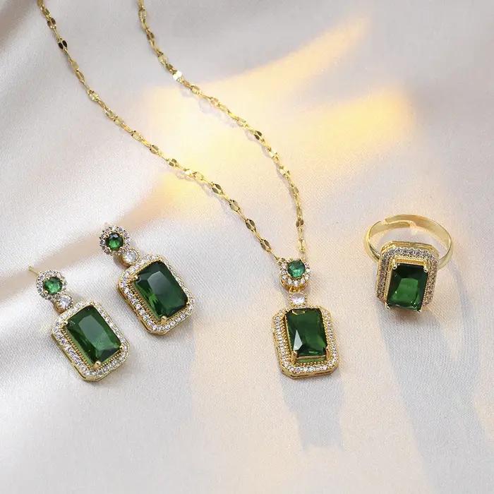 4 pièces ensembles exquis carré strass collier boucles d'oreilles bague ensemble de bijoux charme da