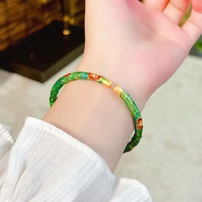 Bracelet en perle cloisonnée chinoise bracelet ouvert vintage style ethnique fleur en filigrane bijou à main pour femmes occasions spéciales