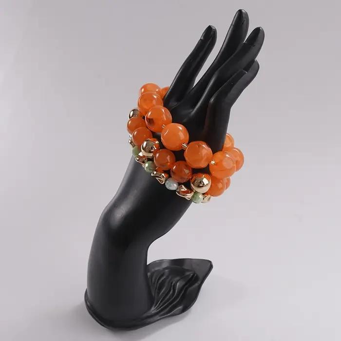 Ensemble de 3 Bracelets Perles Orange Vif – Bijoux Audacieux et Empilables pour Tenues Élégantes et