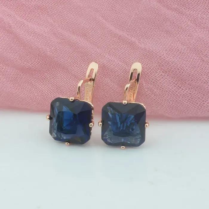 FJ luxe mariage femmes boucle d'oreille couleur or Rose 585 bijoux mode grand carré Rose/blanc/vert/rouge/bleu Zircon