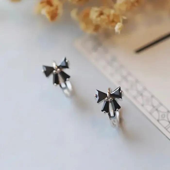Boucles d'oreilles à nœud noir en argent Sterling 925 véritable pour femmes, fabrication de bijoux,