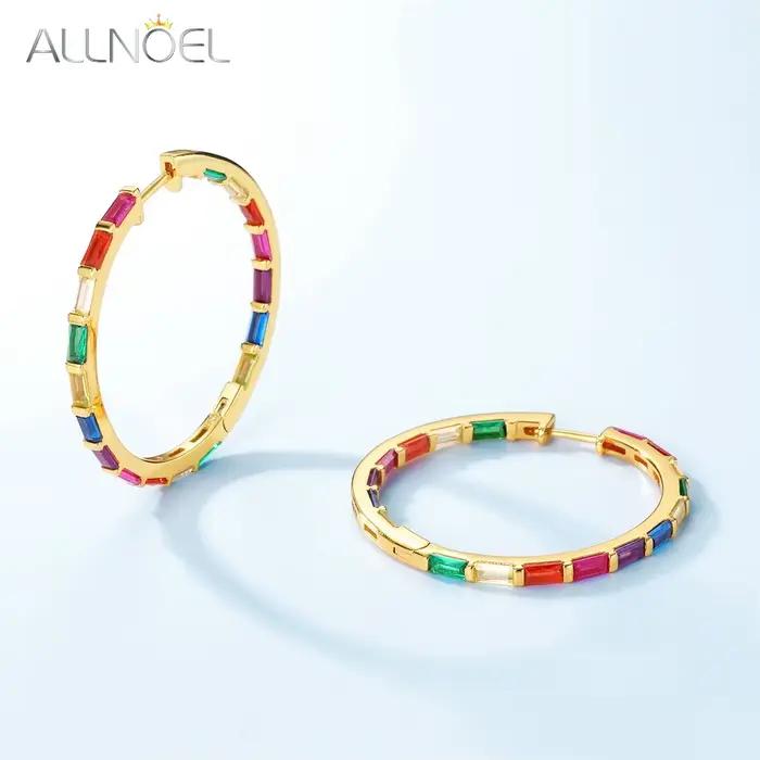 ALLNOEL – grandes boucles d'oreilles en argent Sterling 925 pour femmes, bijoux colorés en Zircon, cristal arc-en-ciel, plaqué or, nouveauté