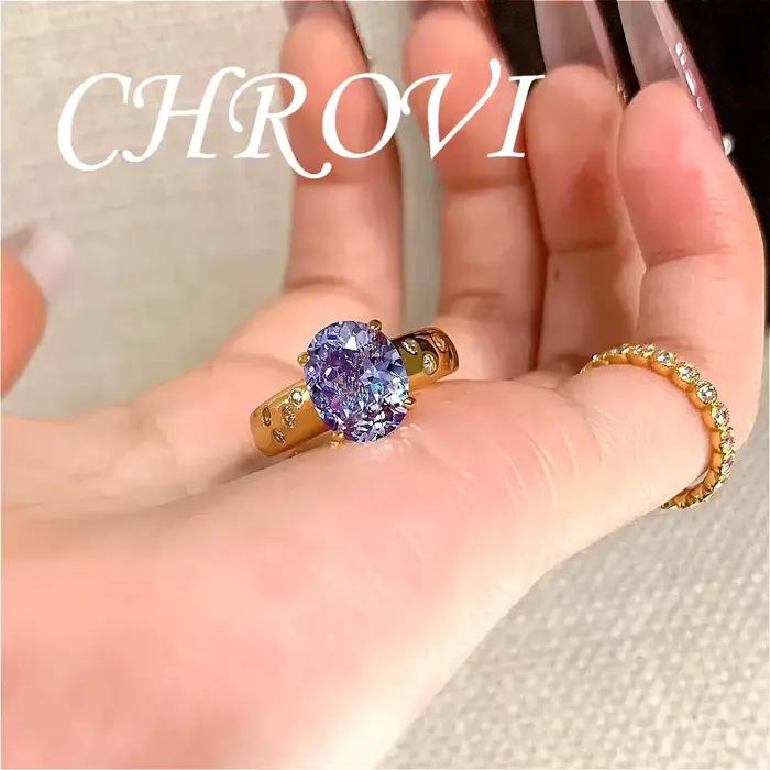 Bague en or de style vintage avec zircon violet rétro et diamant à haute teneur en carbone pour femmes