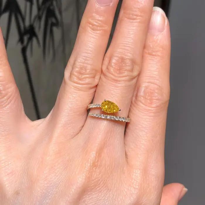 Bague en zircon jaune brillant forme goutte d'eau ajustable haute qualité pour femmes occasions engagement quotidien