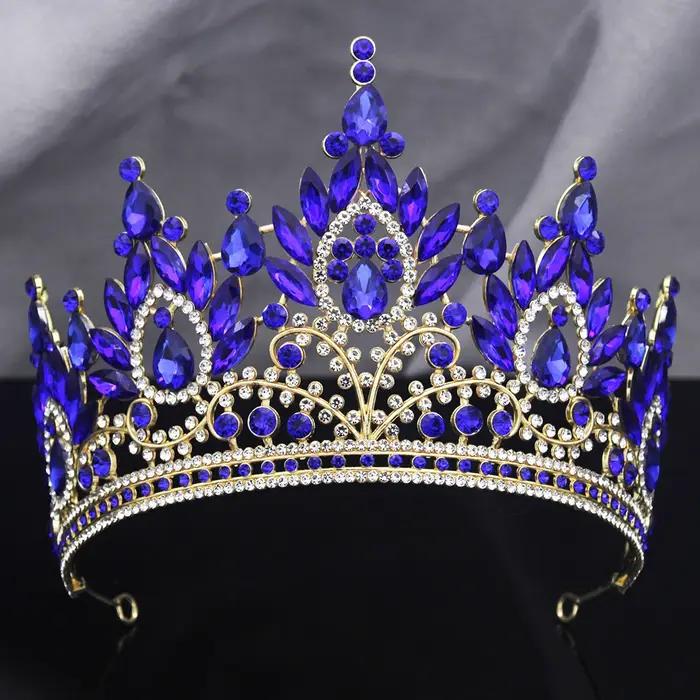 Couronne de luxe pour femme grande tiara diadème mariage bijou cheveux accessoire tête concours beauté occassions spéciales or rose or pur plaqué argent rhodium imitation