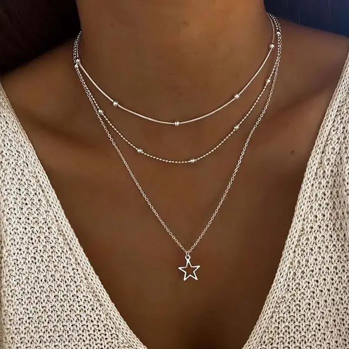 Collier européen et américain tempérament Simple belle atmosphère étoile lune populaire dame