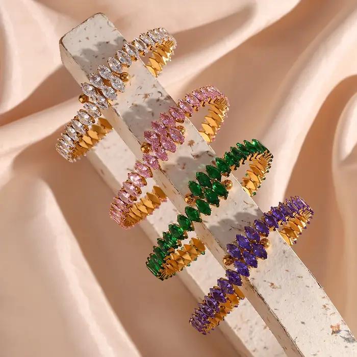 E.B.belle-Bracelet de Luxe en Clip Vert et Violet pour Femme
