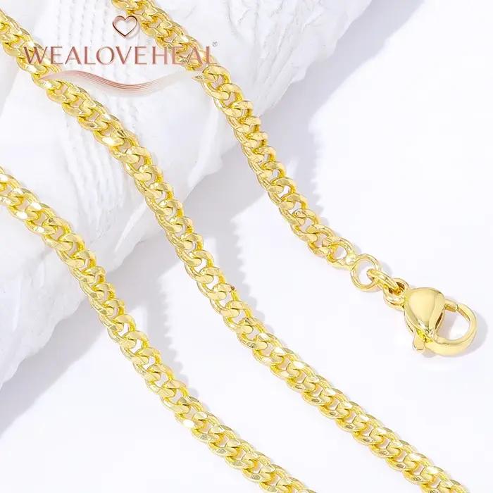 Chaîne en laiton plaquée or 18 carats 60 cm pour hommes et femmes bijoux punk chaîne cubaine DIY versatile pour toutes occasions