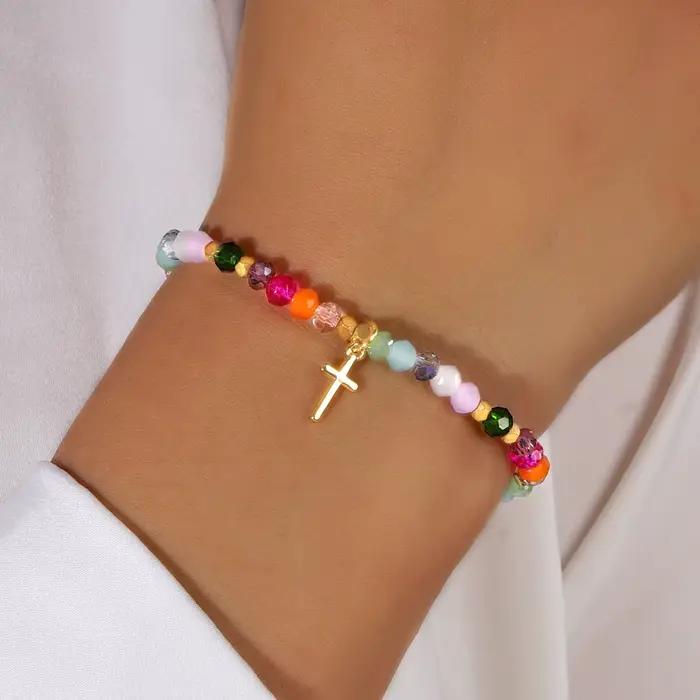 Bracelet de perles de cristal carrées croisées pour femmes