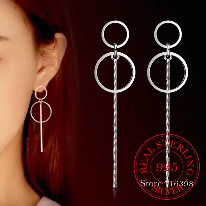 Boucles d'oreilles longues et rondes en argent Sterling 925, bijoux fins pour femmes