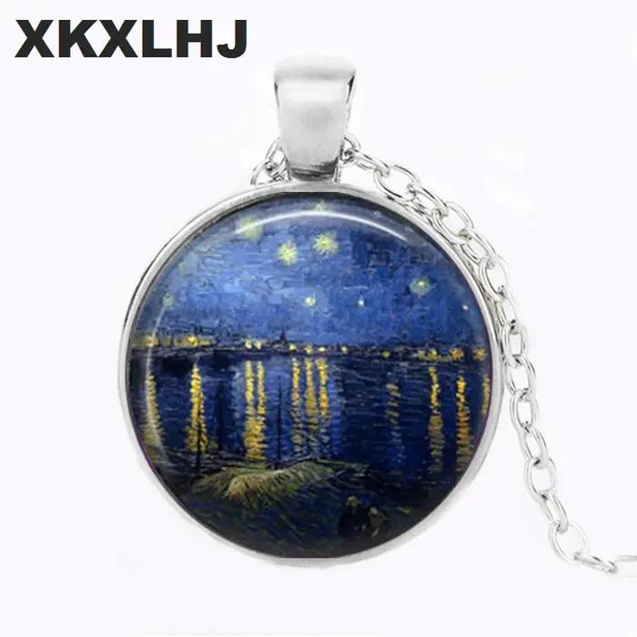 Pendentif Van Gogh branche d'amande en fleur, collier de peinture célèbre, bijoux de mariée de maria