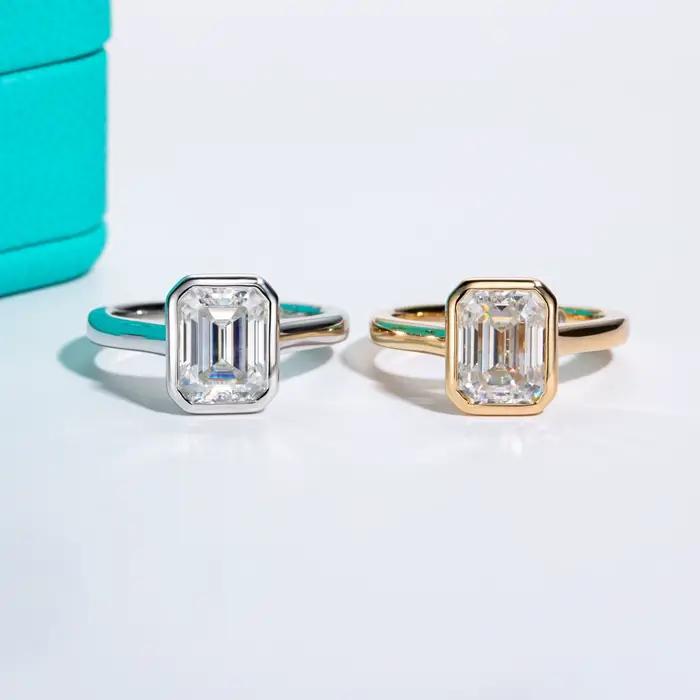 AnuJewel-Bague de fiançailles en argent regardé 925 pour femme, émeraude taillée, document D Moissanite jaune, vente en gros de bijoux, 3ct