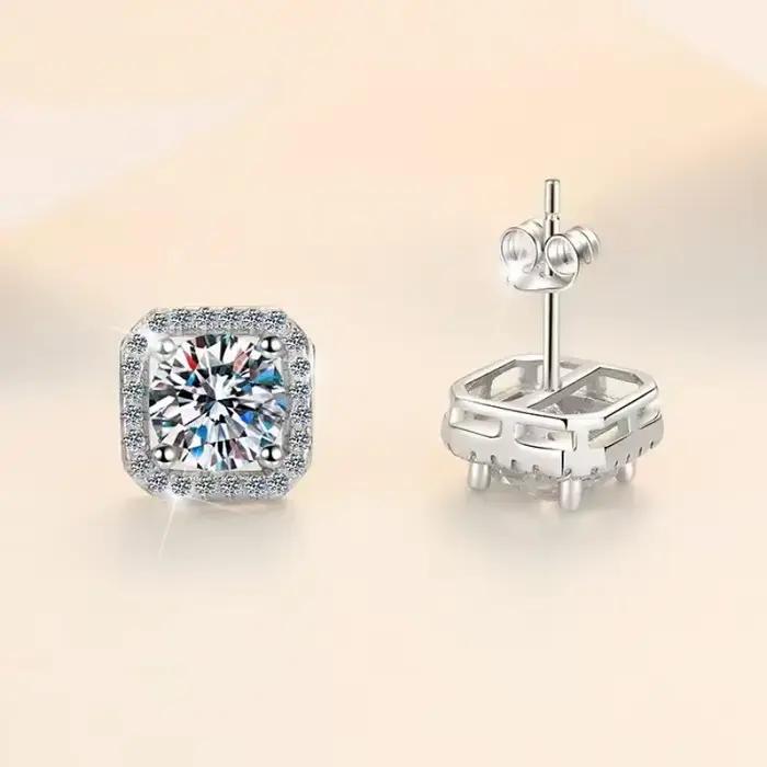 Boucles d'oreilles en diamant Mosonite, sac carré, bijoux de mariage, fête simple et à la mode, cade