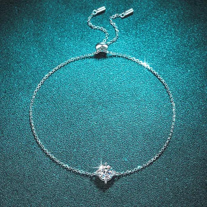 Bracelets Smyoue en argent sterling 925 sertie de moissanite blanche pour femmes, chaîne classique réglable, parfait pour les mariages et les occasions spéciales