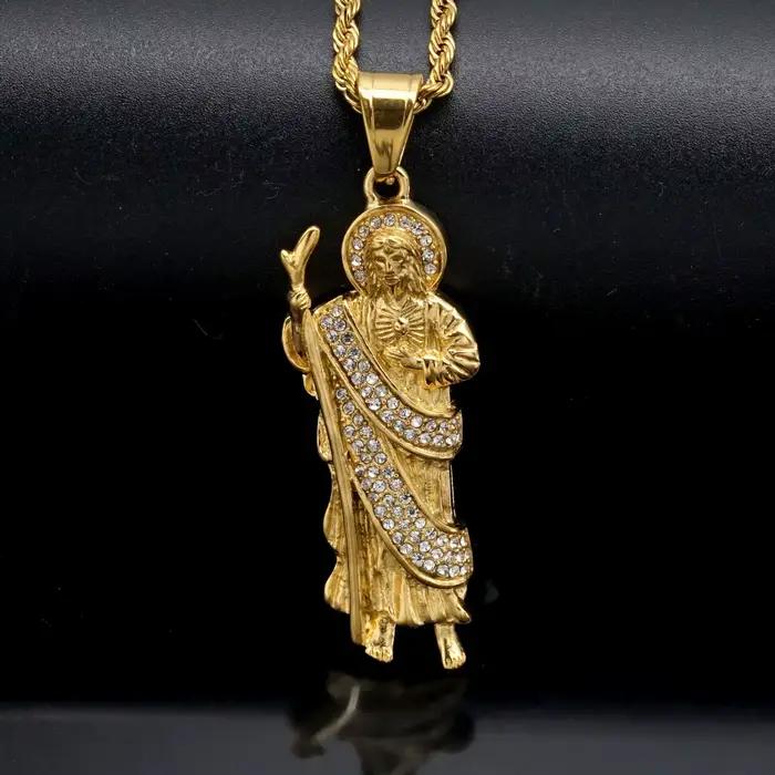 Pendentif Collier Saint Jude Thaddeus avec Strass en Acier Inoxydable pour Hommes et Femmes Occasions Spéciales Hiphop Rock