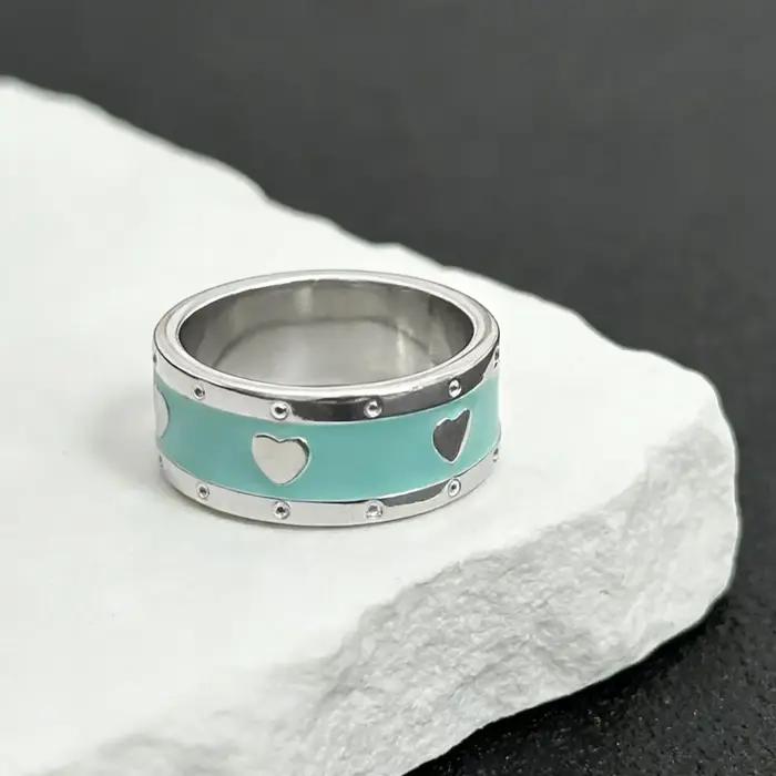 1 bague minimaliste en argent plaqué s925 avec cœur bleu émaillé