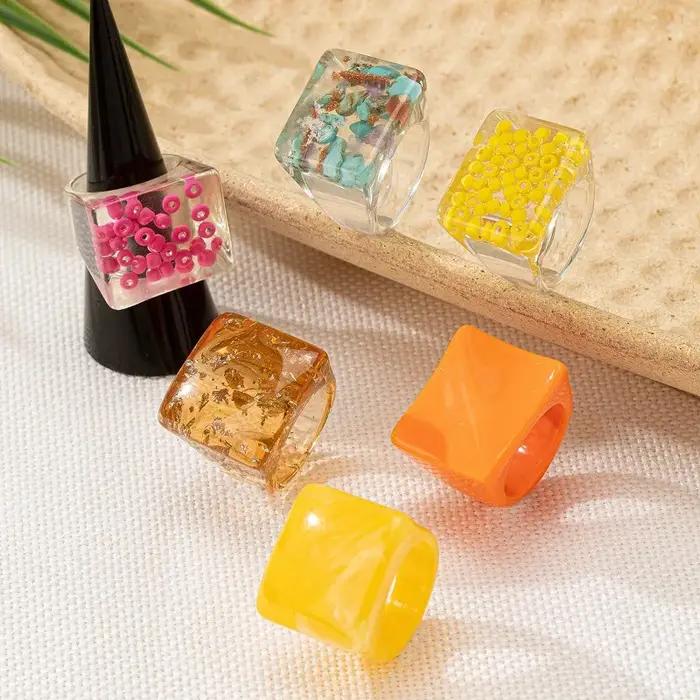 Bague en Resine Transparente Multicolore Geometrique Pour Femmes Occasions Speciales Cadeau De Fete