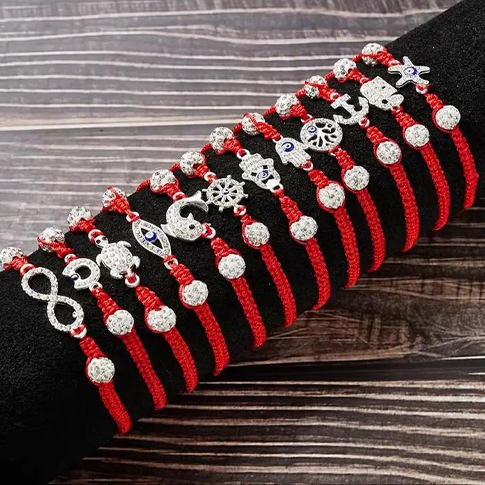 Ensemble de bracelets anti-mauvais-œil en coton avec alliage de zinc pour hommes et femmes 12 pièces ajustables pour protection et style élégant occasions spéciales