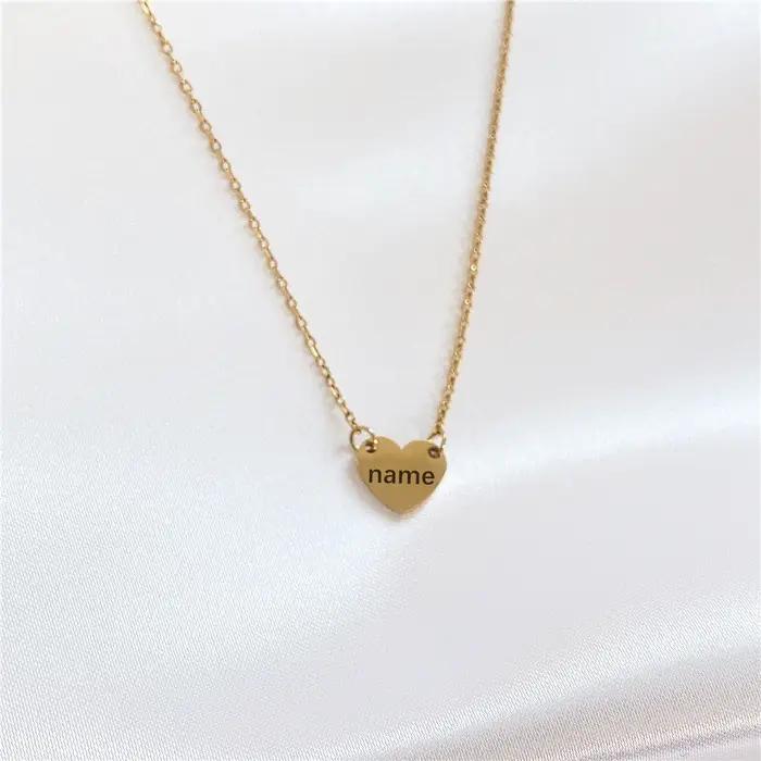Collier pendentif coeur en acier inoxydable pour femme, personnalisé, voies latérales gravées, bijou