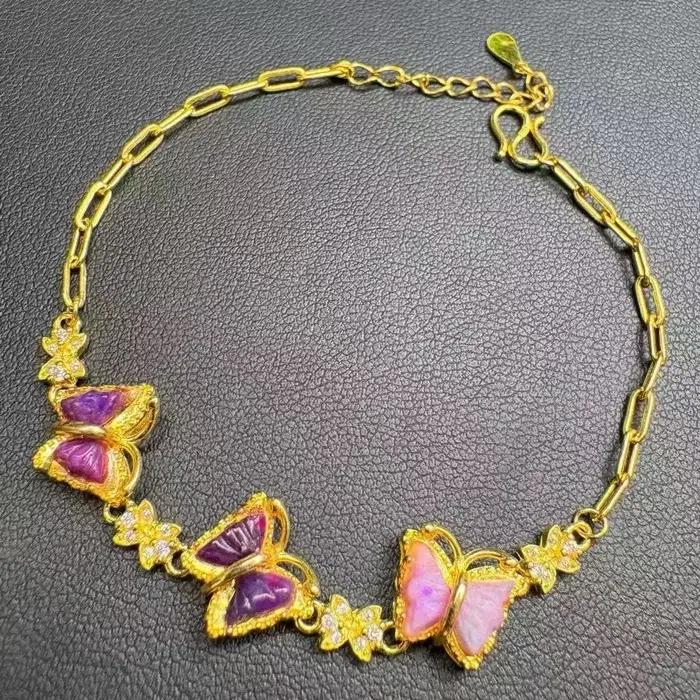 Unité un Bracelet 925 argent avec spécial cristal Sugilite naturel papillon sculpture