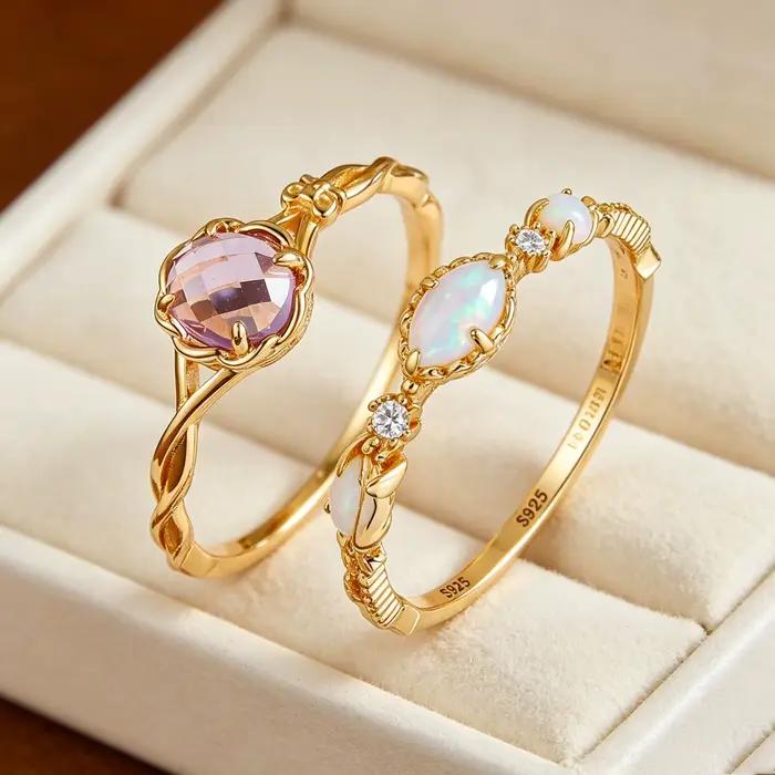 LAMOON – bague élégante en améthyste naturelle pour femmes, en argent Sterling 925 plaqué or, bagues de mariage en pierres précieuses, accessoires de bijoux RI412