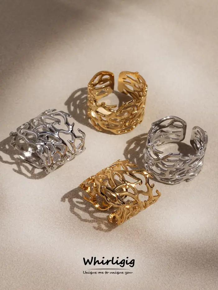 Bague de cocktail Marka en acier inoxydable plaqué or 18 carats pour femmes styles hip-hop rock et occasions spéciales
