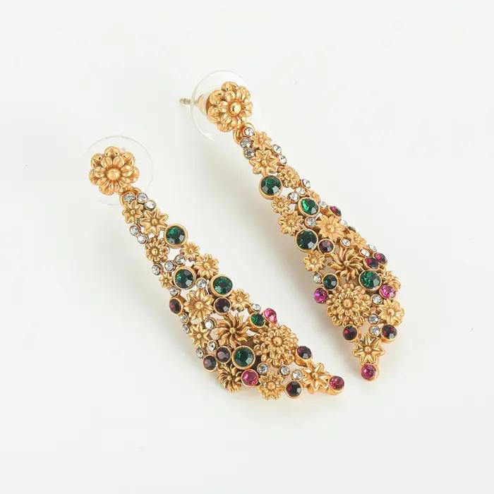 Vintage goutte Dangle strass fleur boucles d'oreilles déclaration esthétique femme 2025 luxe concepteur charme Antique bijoux accessoires