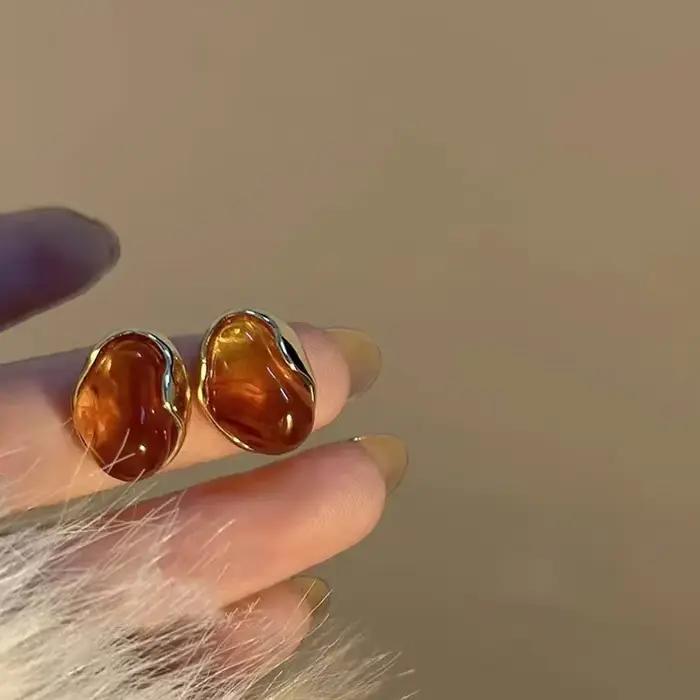 Boucles d'Oreilles Géométriques Irrégulières en Ambre pour Femme et Fille