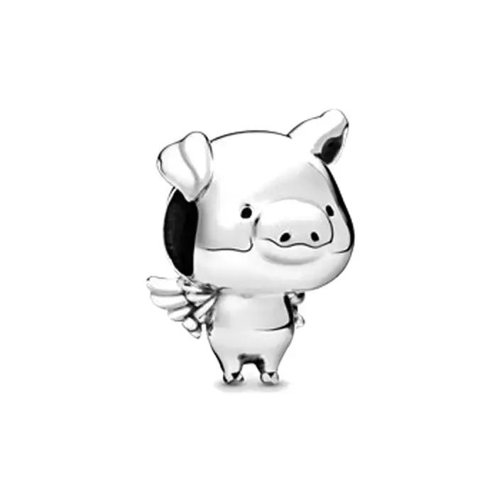 Nouveauté 2026, Pendentif Perle en Argent 925, Motifs Chat, Cochon, Chien Mignons de Dessin Animé, I
